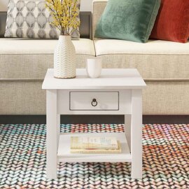 Bicwell Wooden Side Table with 1 Drawer in White