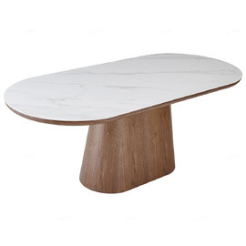 Bilbao Sintered Stone Oval Dining Table In White And Walnut