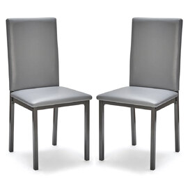 Billings Grey Faux Leather Dining Chairs In Pair