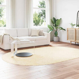 Biloxi Polyester Oval High Pile Shaggy Rug - Cream
