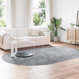 Biloxi Polyester Oval High Pile Shaggy Rug - Light Grey