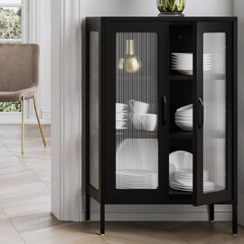 Biloxi Steel Display Cabinet With 2 Glass Doors - Black
