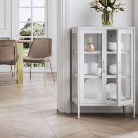 Biloxi Steel Display Cabinet With 2 Glass Doors - White