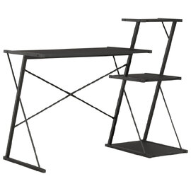 Biloxi Wooden Laptop Desk With 3 Shelves In Black