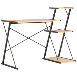 Biloxi Wooden Laptop Desk With 3 Shelves In Black And Oak