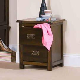 Birtley Wide Wooden Bedside Cabinet With 2 Drawers In Rustic Oak