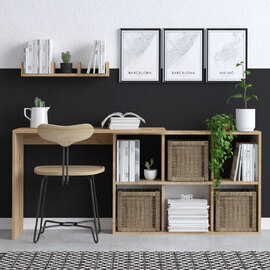 Blaze Wooden Laptop Desk With 6 Storage Compartments And Shelf In Oak