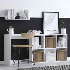 Blaze Wooden Laptop Desk with 6 Storage Compartments and Shelf in White