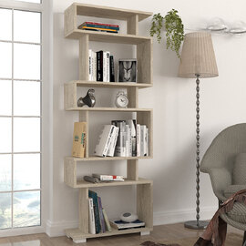 Orvello Wooden Bookcase With 6 Shelves In Travertine