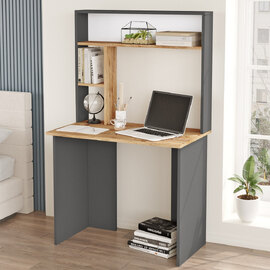 Blokx Wooden Laptop Desk With 3 Shelves In Atlantic Pine And Anthracite
