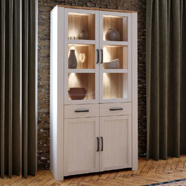 Bogota Wooden Display Cabinet 4 Doors In Oak And White With LED