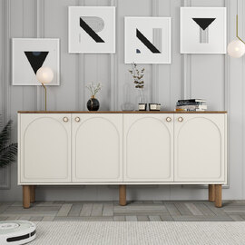 Bohem Wooden Sideboard with 4 Doors in Cream and Oak