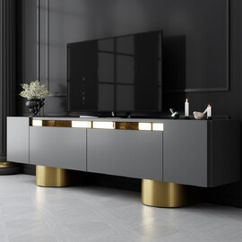 Boheme Wooden TV Stand With 2 Flap Doors In Anthracite And Gold