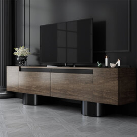 Boheme Wooden TV Stand With 2 Flap Doors In Walnut And Black