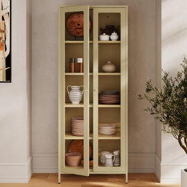 Boise Steel Display Cabinet With 2 Glass Doors - Matte Beige