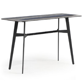 Bolivia Glass Console Table With Black Metal Legs In Blue Mist
