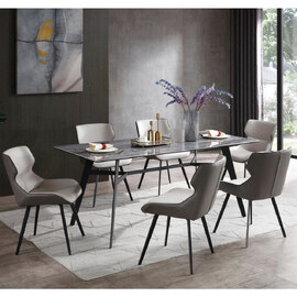 Bolivia Glass Dining Table With 6 Stone Grey Chairs In Blue Mist