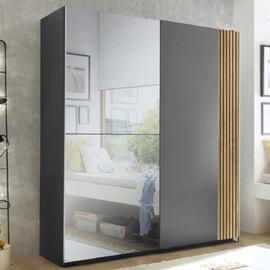 Bolivia Mirrorred Wardrobe With 2 Sliding Doors - Grey And Light Brown