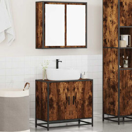 Bolivia Wooden 2 Piece Bathroom Furniture Set In Smoked Oak