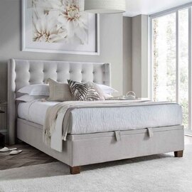 Boone Fabric Ottoman Storage Double Bed In Maskat Clay