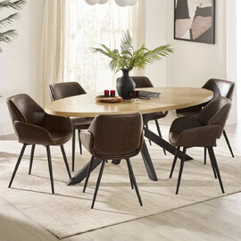Bostel Oak Wooden Dining Table with 6 Parkerfield Brown Chairs