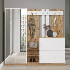 Bostin Wooden Hallway Furniture with Mirror in Atlantic Pine and White