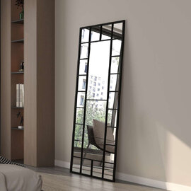 Boxia Wooden Floor Full Length Mirror with Black Metal Frame