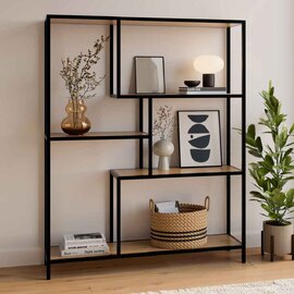 Brady Wooden Shelving Unit with Black Metal Frame in Wild Oak