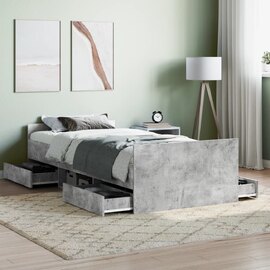 Braga Wooden Single Bed With Drawers In Concrete Effect