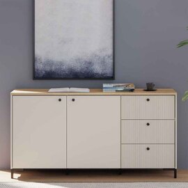 Bramley Wooden Sideboard 2 Doors 3 Drawers in Mauvella Oak and Sand