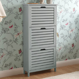 Breckles Wooden Shoe Storage Cabinet With 3 Flap Doors In Grey