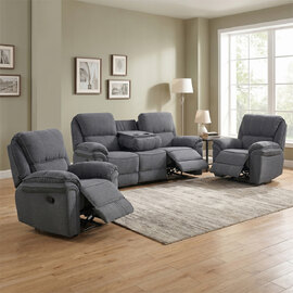 Brela Fabric Recliner 3+1+1 Seater Sofa Set In Grey