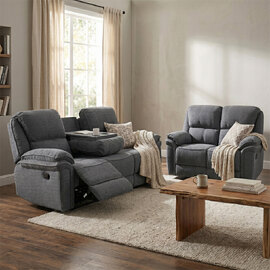 Brela Fabric Recliner 3+2 Seater Sofa Set In Dark Grey