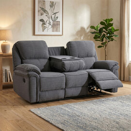 Brela Fabric Recliner 3 Seater Sofa In Dark Grey