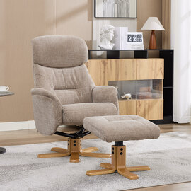Brelon Fabric Swivel Recliner Chair with Footstool in Sandrift