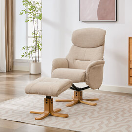 Brelon Fabric Swivel Recliner Chair with Footstool in Seashell
