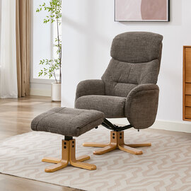 Brelon Fabric Swivel Recliner Chair with Footstool in Thunder
