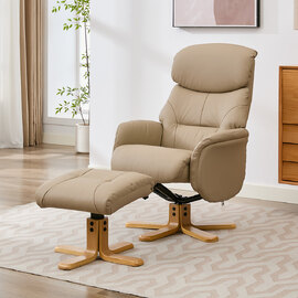 Brelon Leather Swivel Recliner Chair with Footstool in Pebble