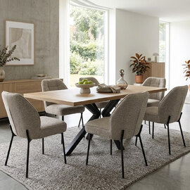 Breno Oak Veneer Dining Table with 6 Bromley Mocha Chairs