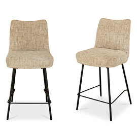 Breno Oatmeal Chenille Fabric Counter Bar Stools with Black Metal Legs in Pair