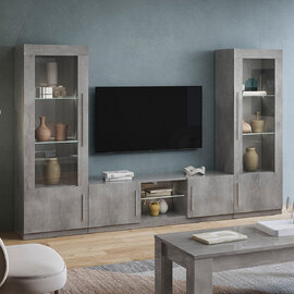 Breta Living Room Set With Display Cabinet In Grey Effect And LED