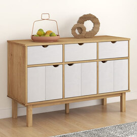 Bridie Pinewood Sideboard With 3 Doors 3 Drawers In Brown White