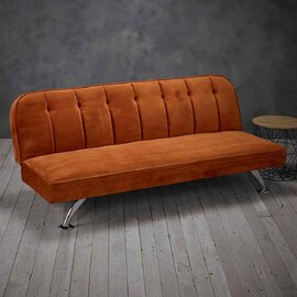 Brighten Velvet Sofa Bed With Chrome Metal Legs - Orange