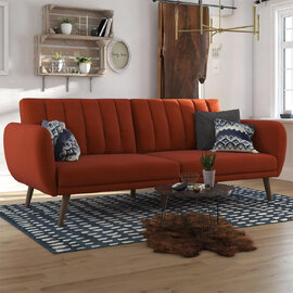Brittan Fabric Sofa Bed With Wooden Legs In Orange