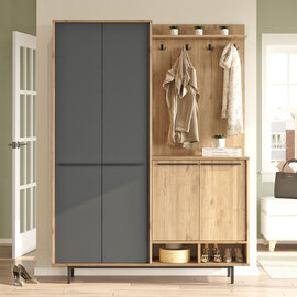 Brivon Wooden Hallway Furniture with 2 Anthracite Doors in Oak