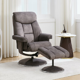 Brixton Fabric Swivel Recliner Chair with Footstool in Carbon Grey