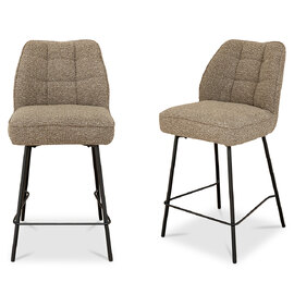 Bromley Mocha Chenille Fabric Counter Bar Stools with Black Metal Legs in Pair