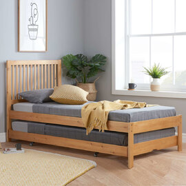 Broxton Wooden Single Bed With Guest Bed In Honey Pine