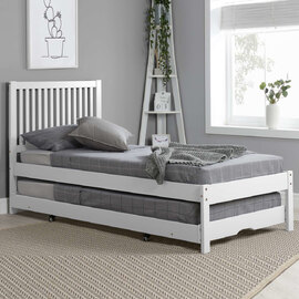 Broxton Wooden Single Bed With Guest Bed In White