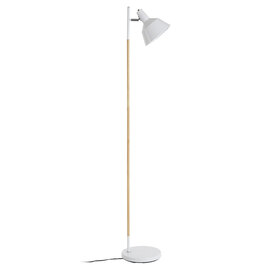 Bryton White Metal Floor Lamp With Natural Wooden Stand
